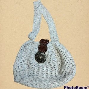 Beige Crochet Handbag Handmade Leather Detail and Closure